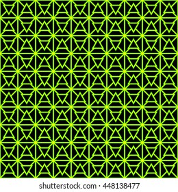 Seamless color pattern with symmetric geometric ornament. Abstract triangles and blocks background. Mosaic wallpaper. Vector illustration