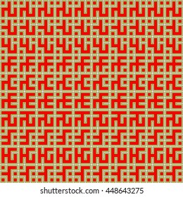 Seamless color pattern with symmetric geometric ornament. Abstract repeated blocks and figures background. Creative futuristic wallpaper. Vector illustration