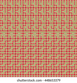 Seamless color pattern with symmetric geometric ornament. Abstract repeated blocks and figures background. Creative futuristic wallpaper. Vector illustration