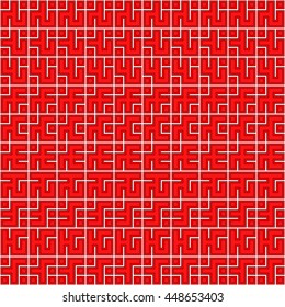 Seamless color pattern with symmetric geometric ornament. Abstract repeated blocks and figures background. Creative futuristic wallpaper. Vector illustration
