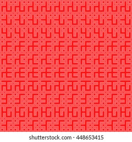 Seamless color pattern with symmetric geometric ornament. Abstract repeated blocks and figures background. Creative futuristic wallpaper. Vector illustration