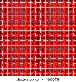 Seamless color pattern with symmetric geometric ornament. Abstract repeated blocks and figures background. Creative futuristic wallpaper. Vector illustration