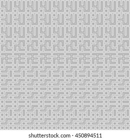 Seamless color pattern with symmetric geometric ornament. Abstract repeated figures background. Futuristic wallpaper. Vector illustration