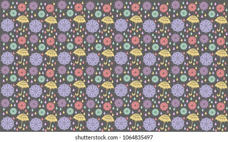 seamless color pattern with umbrellas and drops, flat design