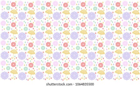 seamless color pattern with umbrellas and drops, flat design