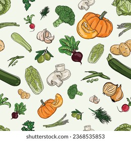 
Seamless color pattern with various vegetables