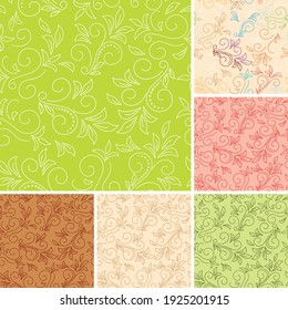 seamless color patterns with decorative flora - vector