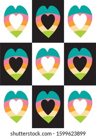 Seamless color patterns of hearts. Can be used for textiles, postcards, wrapping paper and as a design element.