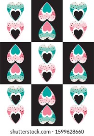 Seamless color patterns of hearts. Can be used for textiles, postcards, wrapping paper and as a design element.