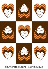 Seamless color patterns of hearts in retro style. Can be used for textiles, postcards, wrapping paper and as a design element.