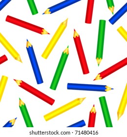 Seamless color pencils pattern. On the white. Vector background.