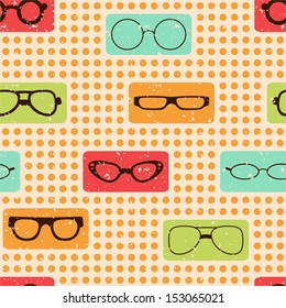 Seamless color retro pattern with glasses for textiles, interior design, for book design, website background.