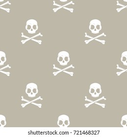 Seamless color skull and bones halloween vector pattern