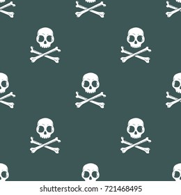 Seamless color skull and bones halloween vector pattern