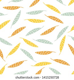 Seamless color stamp pattern with foliage on white background. Great for fabric, wrapping paper.