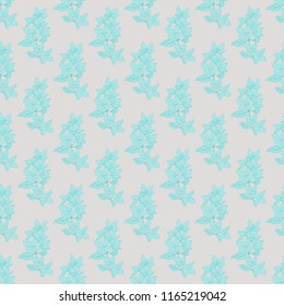 Seamless color textile pattern. Plant in blossom, branch with flower ink sketch. Vector illustration for your design