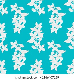 Seamless color textile pattern. Plant in blossom, branch with flower ink sketch. Vector illustration for your design