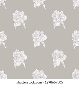 Seamless color textile pattern. Plant in blossom, branch with flower ink sketch. Vector illustration for your design