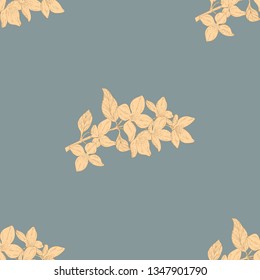 Seamless color textile pattern. Plant in blossom, branch with flower ink sketch. Vector illustration for your design