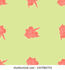 Seamless color textile pattern. Plant in blossom, branch with flower ink sketch. Vector illustration for your design