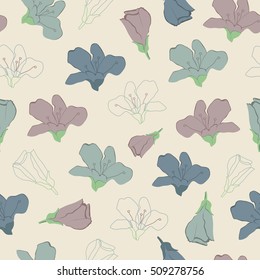 Seamless color vector background with decorative flowers and stylish tender blossoms