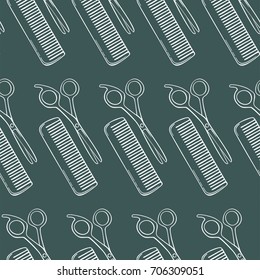 Seamless color vector comb and scissors pattern