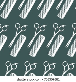Seamless color vector comb and scissors pattern