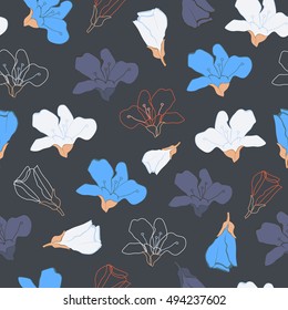 Seamless color vector illustration with decorative tender flowers and stylish blossoms