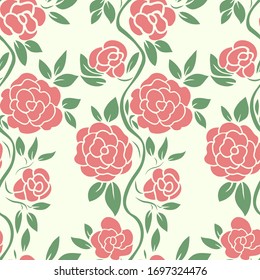 Fondo de colores sin inconvenientes con rosas rojas y hojas y viñas verdes.