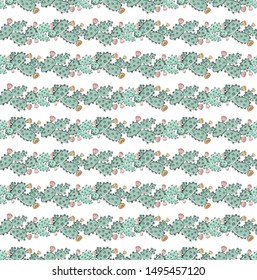 Seamless colored background in hand drawn cactus with flowers and spikes. Isolated vector object. Exotic Prickly Pear. Cacti ornament. Handmade cute baby style. For wrapping paper, textiles, fabric