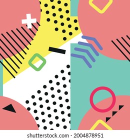 Seamless colored background pattern, various geometric shapes - Vector illustration