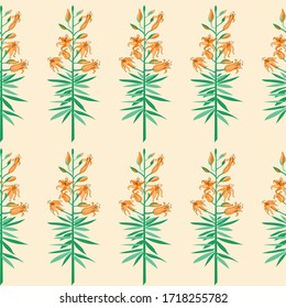 Seamless colored beige background with tiger lily flowers.