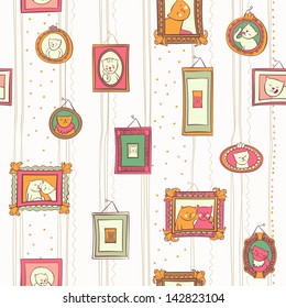 seamless colored cats portraits in frames pattern