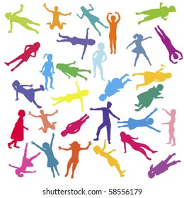 Seamless with colored children silhouettes