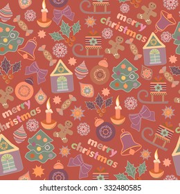 Seamless colored Christmas and new year pattern. Vector background.