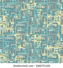 Seamless colored decorative geometric pattern. Grunge background. Vector illustration
