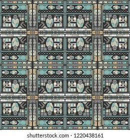 Seamless colored decorative geometric pattern.  Weapons concept. Abstract background. Vector illustration