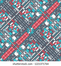 Seamless colored decorative geometric pattern. Weapons concept. Abstract background. Vector illustration