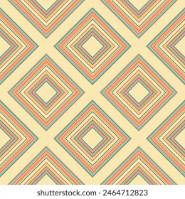 Seamless colored diamond pattern made from straight lines to create retro 70s and 60s style fabric and wallpaper. Geometric shapes in a fashionable style for the cover.