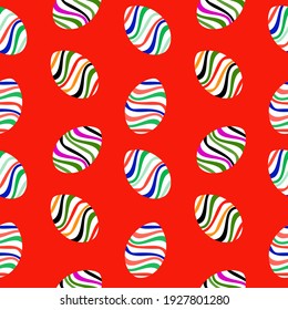 Seamless colored eggs vector pattern, watercolor illustration.
