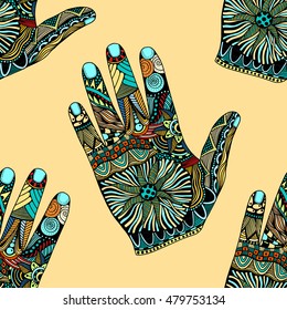 Seamless Colored Floral palm background, hand drawn zentangle style for our design. Vector illustration