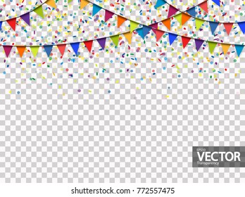 seamless colored garlands and confetti background for party or festival usage with transparency in vector file
