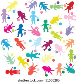 Seamless with colored kids playing with balls