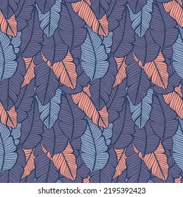 Seamless colored natural pattern of leaves or feathers
