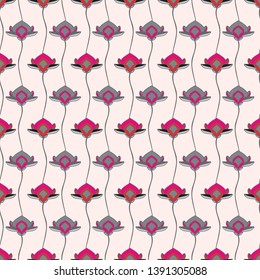 SEAMLESS COLORED ORNATE PATTERN WITH BRIGHT LOTUS FLORAL ELEMENTS. VECTOR TEMPLATE FOR FABRIC, WALLPAPER, TILE, WRAPPING, COVERS AND CARPETS.