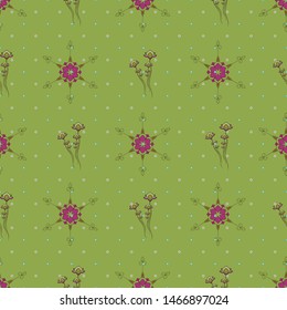 SEAMLESS COLORED ORNATE PATTERN WITH  FLORALS AND HEXAGONAL MANDALA ELEMENTS. VECTOR TEMPLATE FOR FABRIC, WALLPAPER, TILE, WRAPPING, COVERS AND CARPETS.