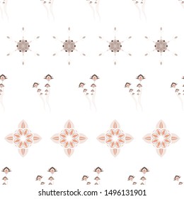 SEAMLESS COLORED ORNATE PATTERN WITH LOTUS FLORAL ELEMENTS, MANDALA ON WHITE BACKGROUND. VECTOR TEMPLATE FOR FABRIC, WALLPAPER, TILE, WRAPPING, COVERS AND CARPETS.