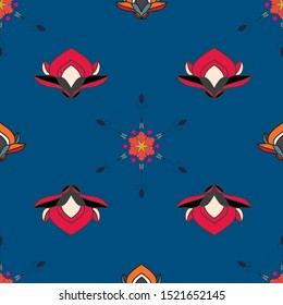 SEAMLESS COLORED ORNATE PATTERN WITH LOTUS FLORAL ELEMENTS, MANDALAS. VECTOR TEMPLATE FOR FABRIC, WALLPAPER, TILE, WRAPPING, COVERS AND CARPETS.