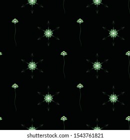 SEAMLESS COLORED ORNATE PATTERN WITH LOTUS FLORAL ELEMENTS, MANDALA ON BLACK BACKGROUND. VECTOR TEMPLATE FOR FABRIC, WALLPAPER, TILE, WRAPPING, COVERS AND CARPETS.