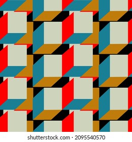 seamless colored pattern in the form of a mosaic ornament of cubes for prints on fabrics, packaging, as well as for decorating interior backgrounds